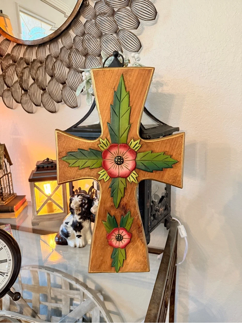 OOAK Large Hand-Carved/Painted Wooden Cross - Picture 12 of 13